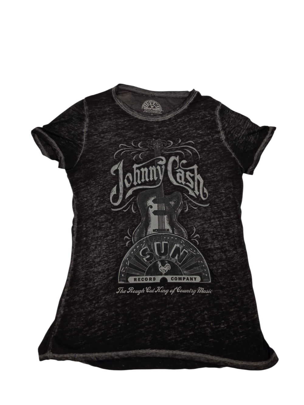 Johnny Cash Black Burn Out Graphic T-Shirt Vintage Sun Record Design